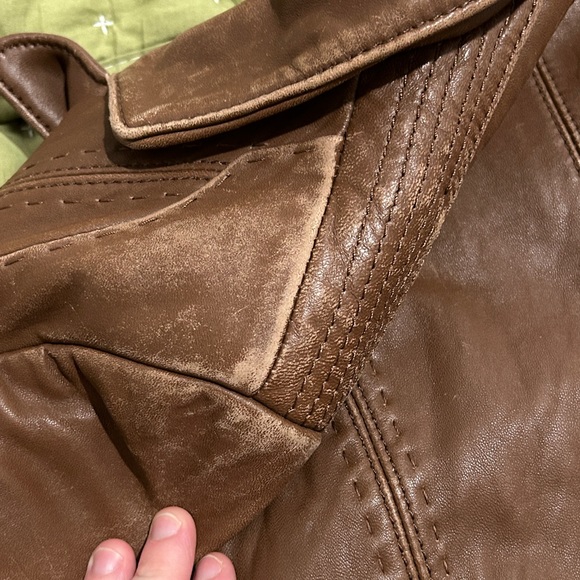 Michael Kors Women's Genuine Leather Moto button up Jacket Brown Size Med - Picture 13 of 16